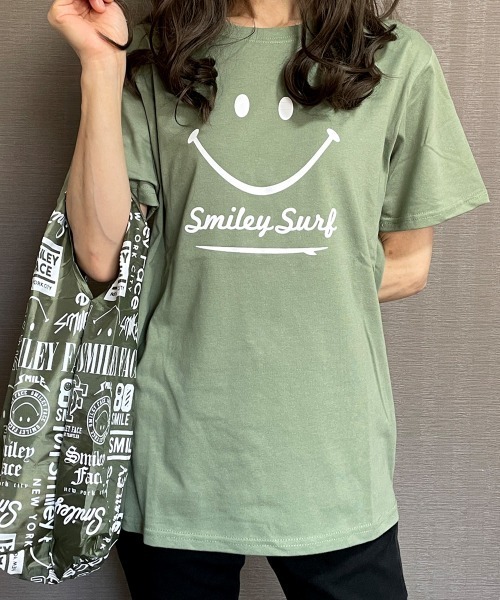 GGD(ジージーディー)の「エコバック付きSMILEYFACEスマイル半袖Tシャツ(Tシャツ/カットソー・メンズ・ホワイト系その他2/グレー/ブラック系その他2/ブラック/ホワイト/ピンク/イエロー/ネイビー系1・L/M/LL)」の5枚目の写真