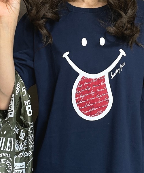 GGD(ジージーディー)の「エコバック付きSMILEYFACEスマイル半袖Tシャツ(Tシャツ/カットソー・メンズ・ホワイト系その他2/グレー/ブラック系その他2/ブラック/ホワイト/ピンク/イエロー/ネイビー系1・L/M/LL)」の13枚目の写真