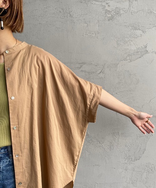 JF Ready Made（ジェイエフレディメイド）の「[Jf Ready Made/ジェイエフレディメイド] コットンローン ノーカラーバックギャザーオーバーシャツブラウス（シャツ/ブラウス・レディース・ベージュ/オフホワイト/ストライプ・F）」の12枚目の写真