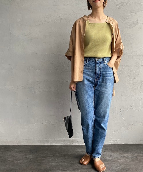 JF Ready Made（ジェイエフレディメイド）の「[Jf Ready Made/ジェイエフレディメイド] コットンローン ノーカラーバックギャザーオーバーシャツブラウス（シャツ/ブラウス・レディース・ベージュ/オフホワイト/ストライプ・F）」の7枚目の写真