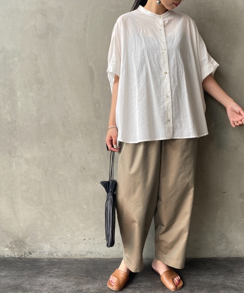 JF Ready Made（ジェイエフレディメイド）の「[Jf Ready Made/ジェイエフレディメイド] コットンローン ノーカラーバックギャザーオーバーシャツブラウス（シャツ/ブラウス・レディース・ベージュ/オフホワイト/ストライプ・F）」の15枚目の写真