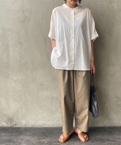 JF Ready Made（ジェイエフレディメイド）の「[Jf Ready Made/ジェイエフレディメイド] コットンローン ノーカラーバックギャザーオーバーシャツブラウス（シャツ/ブラウス・レディース・ベージュ/オフホワイト/ストライプ・F）」の18枚目の写真