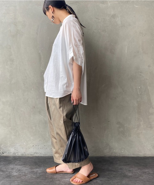 JF Ready Made（ジェイエフレディメイド）の「[Jf Ready Made/ジェイエフレディメイド] コットンローン ノーカラーバックギャザーオーバーシャツブラウス（シャツ/ブラウス・レディース・ベージュ/オフホワイト/ストライプ・F）」の19枚目の写真