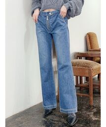 フロントZIPデザインフレアデニムパンツ