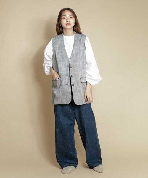 KBF（ケイビーエフ）の「ヘリンボンBIGベスト（ベスト・レディース・ブラック/アイボリー/ベージュ系その他・ONE）」の4枚目の写真