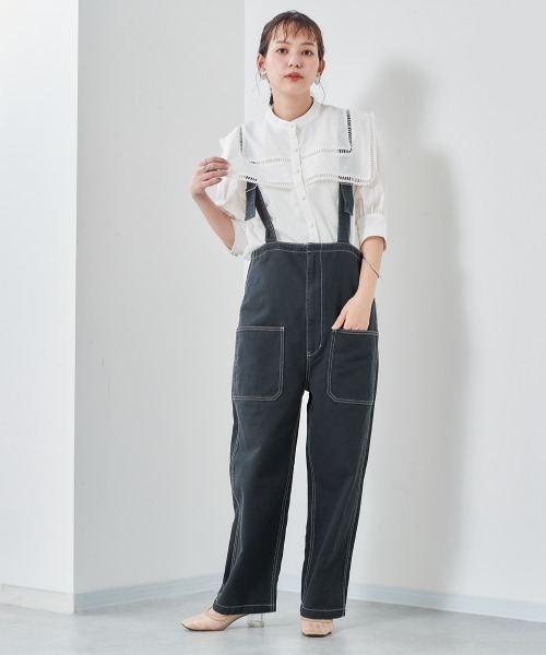 cepo（セポ）の「サロペットパンツ（デニムパンツ・レディース・チャコールグレー/オフホワイト・M）」の2枚目の写真