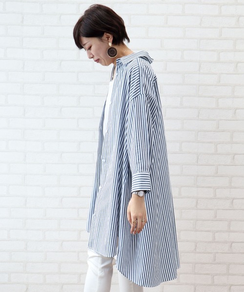 BELLUNA（ベルーナ）の「バックタック使いロングシャツワンピース（シャツワンピース・レディース・ストライプ/チェック・MEDIUM/LARGE/X-LARGE）」の5枚目の写真