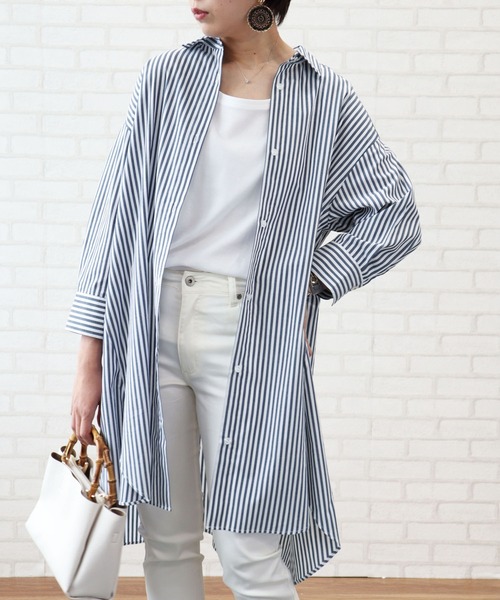 BELLUNA（ベルーナ）の「バックタック使いロングシャツワンピース（シャツワンピース・レディース・ストライプ/チェック・MEDIUM/LARGE/X-LARGE）」の3枚目の写真