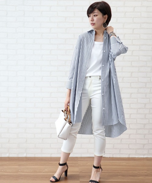 BELLUNA（ベルーナ）の「バックタック使いロングシャツワンピース（シャツワンピース・レディース・ストライプ/チェック・MEDIUM/LARGE/X-LARGE）」の15枚目の写真