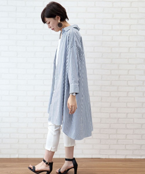 BELLUNA（ベルーナ）の「バックタック使いロングシャツワンピース（シャツワンピース・レディース・ストライプ/チェック・MEDIUM/LARGE/X-LARGE）」の17枚目の写真