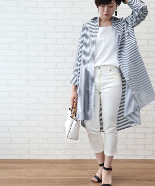 BELLUNA（ベルーナ）の「バックタック使いロングシャツワンピース（シャツワンピース・レディース・ストライプ/チェック・MEDIUM/LARGE/X-LARGE）」の16枚目の写真