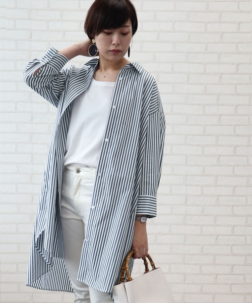 BELLUNA（ベルーナ）の「バックタック使いロングシャツワンピース（シャツワンピース・レディース・ストライプ/チェック・MEDIUM/LARGE/X-LARGE）」の20枚目の写真