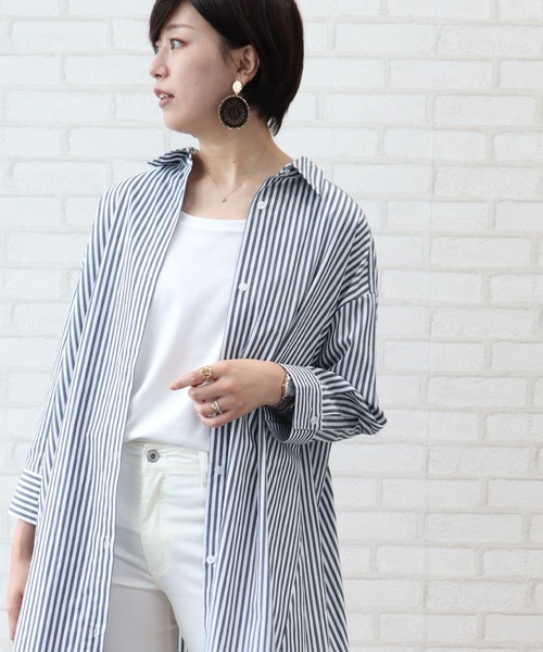 BELLUNA（ベルーナ）の「バックタック使いロングシャツワンピース（シャツワンピース・レディース・ストライプ/チェック・MEDIUM/LARGE/X-LARGE）」の21枚目の写真