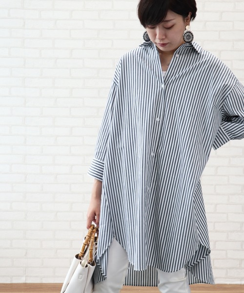 BELLUNA（ベルーナ）の「バックタック使いロングシャツワンピース（シャツワンピース・レディース・ストライプ/チェック・MEDIUM/LARGE/X-LARGE）」の19枚目の写真