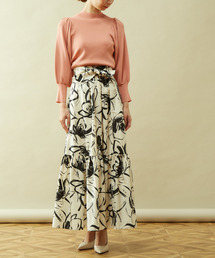 Tiara | モノフラワープリントリボンウエストティアードスカート(スカート)