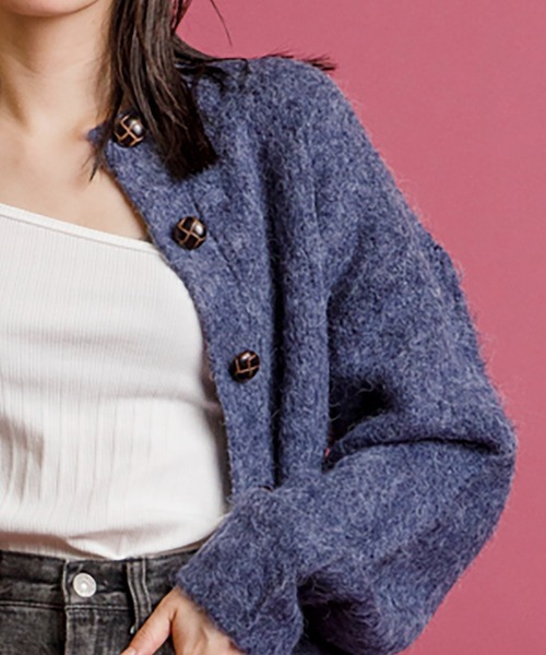 CIENA(シエナ)の「2way シャギーニットカーディガン(カーディガン/ボレロ・レディース・ネイビー/グリーン系その他/チャコール・FREE)」の1枚目の写真