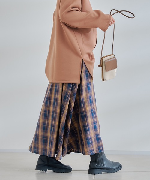 DouDou（ドゥドゥ）の「チェックフレアスカート（スカート・レディース・カーキ/ネイビー・FREE）」の14枚目の写真