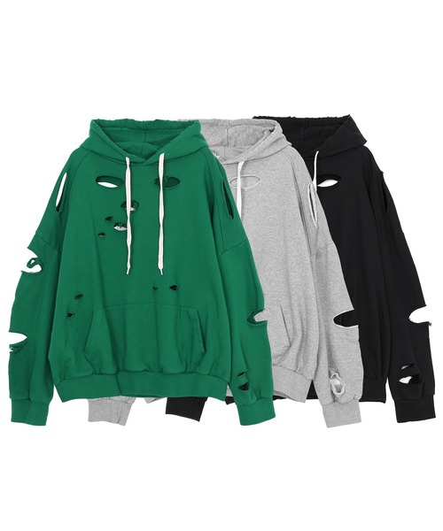 Figments（フィグメンツ）の「デストロイパーカー（パーカー・レディース・ブラック/グレー/グリーン/スミクロ・FREE）」の5枚目の写真