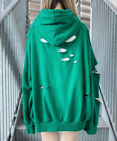 Figments（フィグメンツ）の「デストロイパーカー（パーカー・レディース・ブラック/グレー/グリーン/スミクロ・FREE）」の12枚目の写真