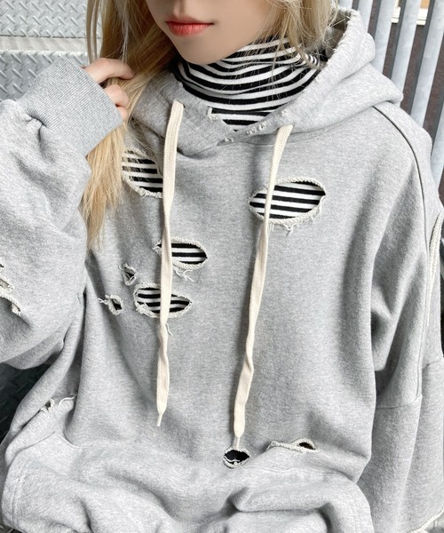 Figments（フィグメンツ）の「デストロイパーカー（パーカー・レディース・ブラック/グレー/グリーン/スミクロ・FREE）」の15枚目の写真