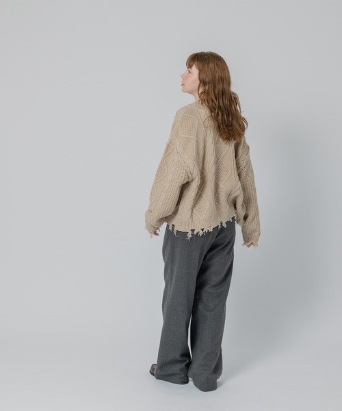 MUHET（ミュエータ）の「【3点セット】ショート丈ダメージニットカーディガン×ロンT×ネックレス（カーディガン/ボレロ・レディース・ベージュ/オレンジ/グリーン・FREE）」の17枚目の写真