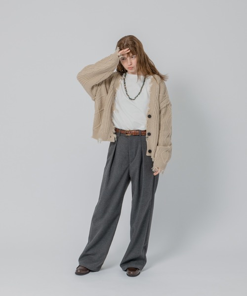 MUHET（ミュエータ）の「【3点セット】ショート丈ダメージニットカーディガン×ロンT×ネックレス（カーディガン/ボレロ・レディース・ベージュ/オレンジ/グリーン・FREE）」の18枚目の写真