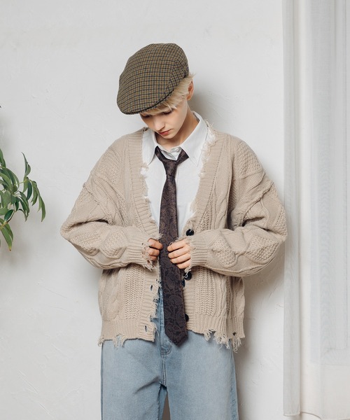 MUHET（ミュエータ）の「【3点セット】ショート丈ダメージニットカーディガン×ロンT×ネックレス（カーディガン/ボレロ・レディース・ベージュ/オレンジ/グリーン・FREE）」の19枚目の写真