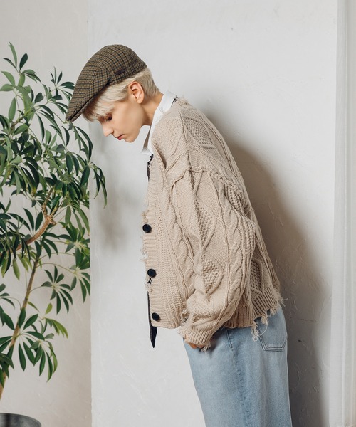 MUHET（ミュエータ）の「【3点セット】ショート丈ダメージニットカーディガン×ロンT×ネックレス（カーディガン/ボレロ・レディース・ベージュ/オレンジ/グリーン・FREE）」の20枚目の写真