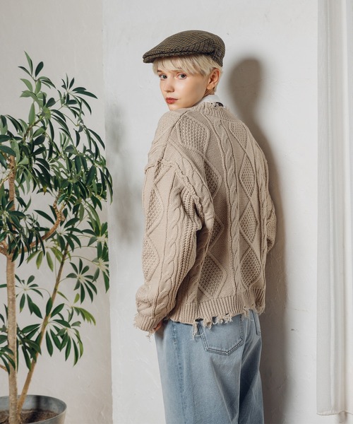 MUHET（ミュエータ）の「【3点セット】ショート丈ダメージニットカーディガン×ロンT×ネックレス（カーディガン/ボレロ・レディース・ベージュ/オレンジ/グリーン・FREE）」の21枚目の写真