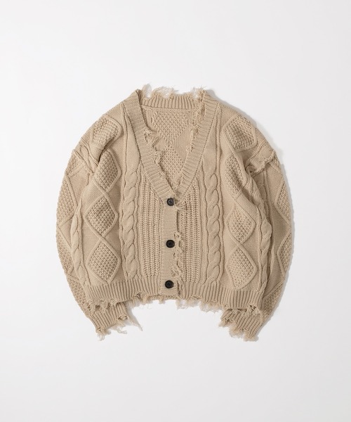 MUHET（ミュエータ）の「【3点セット】ショート丈ダメージニットカーディガン×ロンT×ネックレス（カーディガン/ボレロ・レディース・ベージュ/オレンジ/グリーン・FREE）」の10枚目の写真