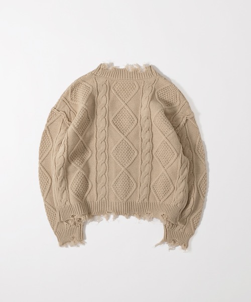 MUHET（ミュエータ）の「【3点セット】ショート丈ダメージニットカーディガン×ロンT×ネックレス（カーディガン/ボレロ・レディース・ベージュ/オレンジ/グリーン・FREE）」の11枚目の写真