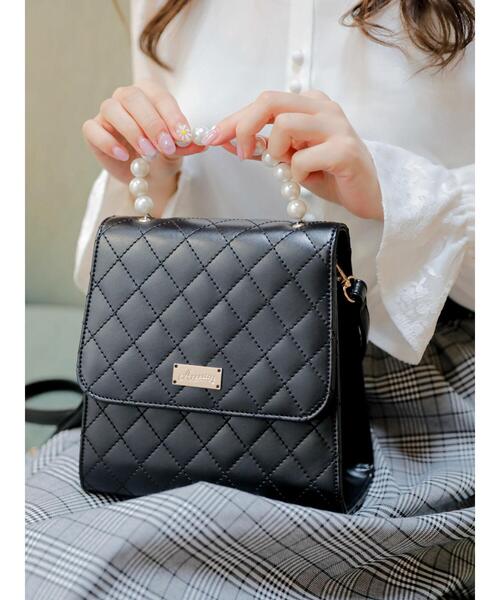 Areeam（アリーム）の「パールハンドルキルティングバッグ（ショルダーバッグ・レディース・ブラック・FREE）」の14枚目の写真