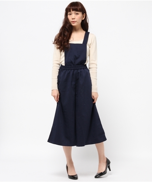 WEGO(ウィゴー)の「WEGO/ワイドサロペット(サロペット/オーバーオール・レディース・ベージュ/ネイビー・FREE)」の2枚目の写真