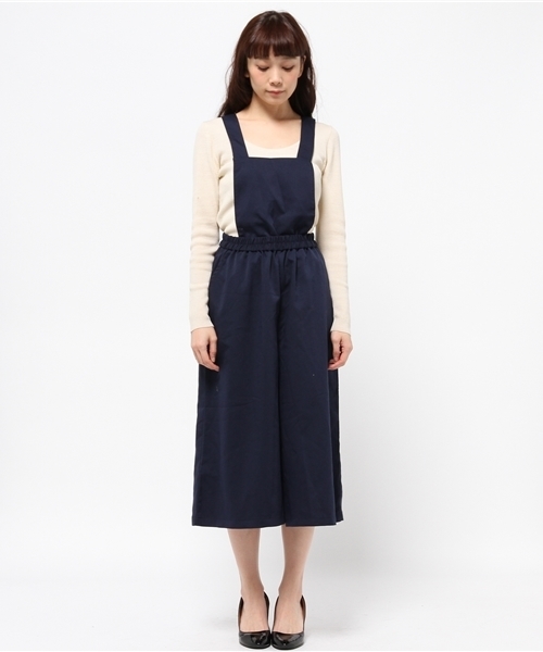 WEGO(ウィゴー)の「WEGO/ワイドサロペット(サロペット/オーバーオール・レディース・ベージュ/ネイビー・FREE)」の3枚目の写真