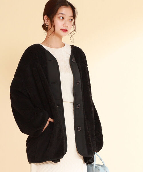 Ray BEAMS(レイビームス)の「Ray BEAMS / ボア フリース ビッグ カーディガン(カーディガン/ボレロ・レディース・ブラック/ベージュ/オフホワイト・ONE SIZE)」の18枚目の写真