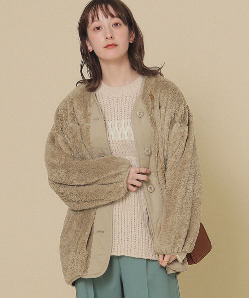 Ray BEAMS(レイビームス)の「Ray BEAMS / ボア フリース ビッグ カーディガン(カーディガン/ボレロ・レディース・ブラック/ベージュ/オフホワイト・ONE SIZE)」の15枚目の写真