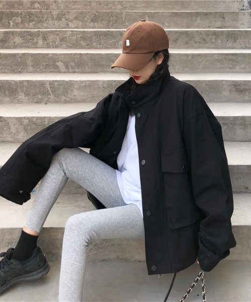 emi+（エミプラス）の「BIGシルエットハイネックジャケット（ミリタリージャケット・レディース・グリーン/ブラック・FREE）」の17枚目の写真