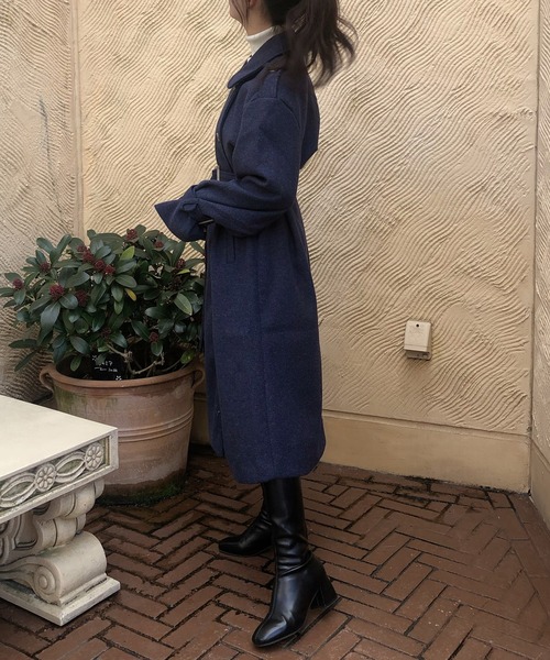 junoah(ジュノア)の「スリーブストラップダブルロングコート(ステンカラーコート・レディース・アイボリー/ブラウン/ネイビー/ベージュ/ブラック・MEDIUM/LARGE/X-LARGE)」の10枚目の写真