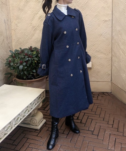 junoah(ジュノア)の「スリーブストラップダブルロングコート(ステンカラーコート・レディース・アイボリー/ブラウン/ネイビー/ベージュ/ブラック・MEDIUM/LARGE/X-LARGE)」の11枚目の写真