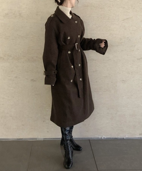 junoah(ジュノア)の「スリーブストラップダブルロングコート(ステンカラーコート・レディース・アイボリー/ブラウン/ネイビー/ベージュ/ブラック・MEDIUM/LARGE/X-LARGE)」の15枚目の写真