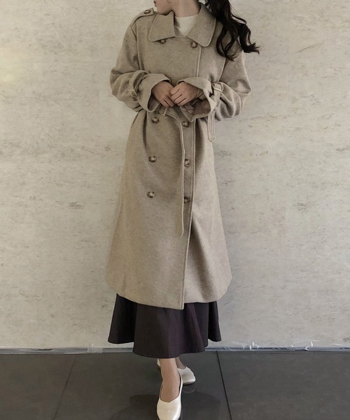 junoah(ジュノア)の「スリーブストラップダブルロングコート(ステンカラーコート・レディース・アイボリー/ブラウン/ネイビー/ベージュ/ブラック・MEDIUM/LARGE/X-LARGE)」の19枚目の写真