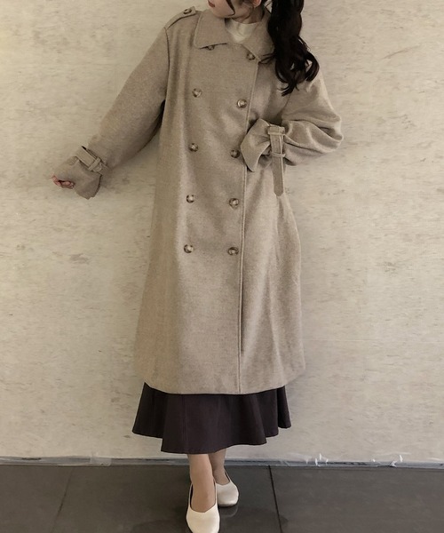 junoah(ジュノア)の「スリーブストラップダブルロングコート(ステンカラーコート・レディース・アイボリー/ブラウン/ネイビー/ベージュ/ブラック・MEDIUM/LARGE/X-LARGE)」の20枚目の写真