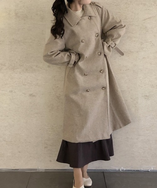 junoah(ジュノア)の「スリーブストラップダブルロングコート(ステンカラーコート・レディース・アイボリー/ブラウン/ネイビー/ベージュ/ブラック・MEDIUM/LARGE/X-LARGE)」の21枚目の写真