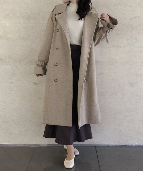 junoah(ジュノア)の「スリーブストラップダブルロングコート(ステンカラーコート・レディース・アイボリー/ブラウン/ネイビー/ベージュ/ブラック・MEDIUM/LARGE/X-LARGE)」の22枚目の写真