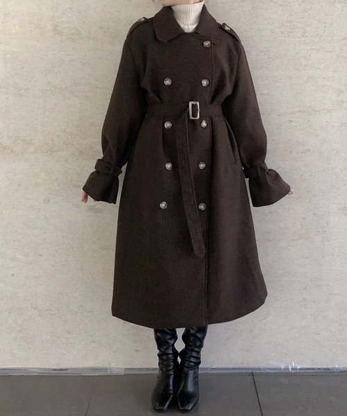 junoah(ジュノア)の「スリーブストラップダブルロングコート(ステンカラーコート・レディース・アイボリー/ブラウン/ネイビー/ベージュ/ブラック・MEDIUM/LARGE/X-LARGE)」の13枚目の写真