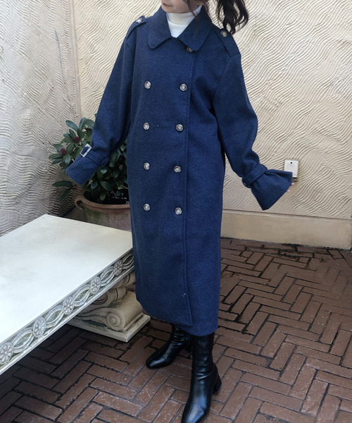 junoah(ジュノア)の「スリーブストラップダブルロングコート(ステンカラーコート・レディース・アイボリー/ブラウン/ネイビー/ベージュ/ブラック・MEDIUM/LARGE/X-LARGE)」の9枚目の写真
