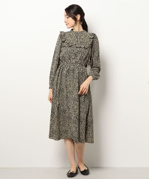 ＪＵＧＬＡＮＳ（ユグランス）の「☆ レトロな雰囲気。小花柄フリルワンピース（ワンピース・レディース・ブラック/ブラウン/モスグリーン・FREE）」の2枚目の写真