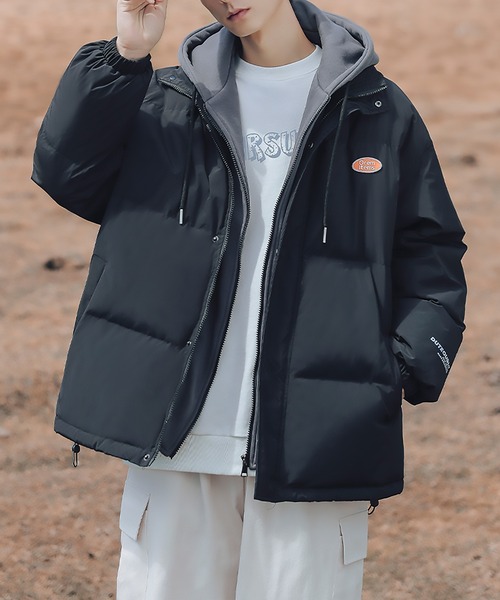 HOOK（フック）の「【HOOK】ストリート風レイヤード風中綿・ダウンジャケット（ダウンジャケット/コート・メンズ・グレー/ホワイト/ブラック・L/XL/XXL/M）」の2枚目の写真