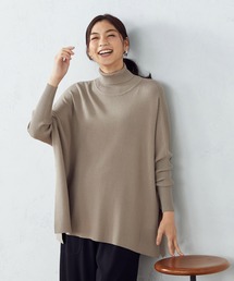 【WEB限定/一部店舗限定カラー:ネイビー、グリーン】 ハイネック ニットポンチョ