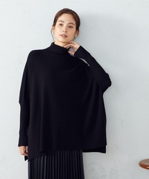 【WEB限定/一部店舗限定カラー:ネイビー、グリーン】 ハイネック ニットポンチョ